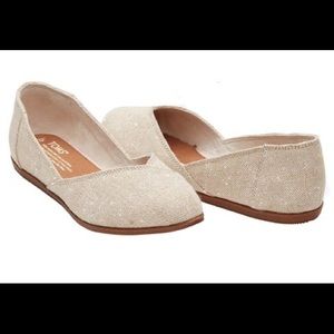 Toms jutti canvas burlap cream tan sparkle point toe flats